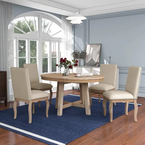 Miniatura 25 de Harper & Bright Designs Juego de comedor de 5 piezas, mesa clásica elegante y 4 sillas en color espresso y beige