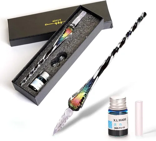Miniatura 16 de Juego de bolígrafos de inmersión de vidrio, bolígrafo de caligrafía, bolígrafo de firma de cristal para arte, escritura, firmas, decoración y regalo