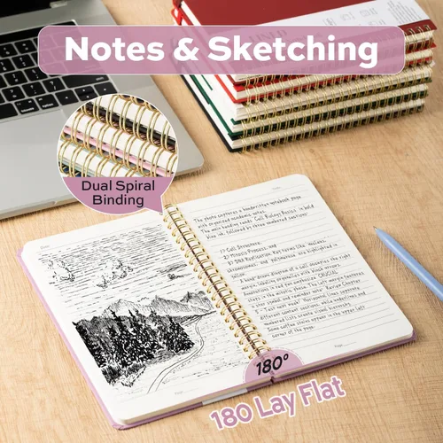 Miniatura 2 de deli Paquete de 6 cuadernos con espiral rayados, 160 páginas, A5 (5.5 x 8 pulgadas), cuaderno de escritura de tapa dura, diario encuadernado
