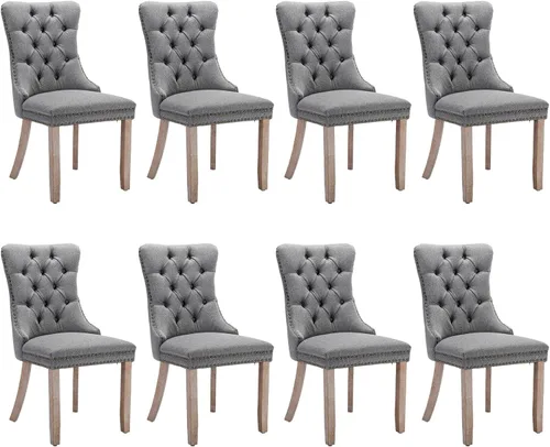 Miniatura 144 de SoarFlash Juego de 2 sillas de comedor de tela de lino, sillas de comedor tapizadas con ribete de cabeza de clavo y patas de madera de color claro