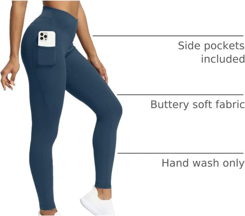 Miniatura 50 de Aoxjox Trinity - Pantalones de yoga de cintura alta con bolsillos para mujer, control de abdomen, cintura cruzada, leggings de entrenamiento suaves