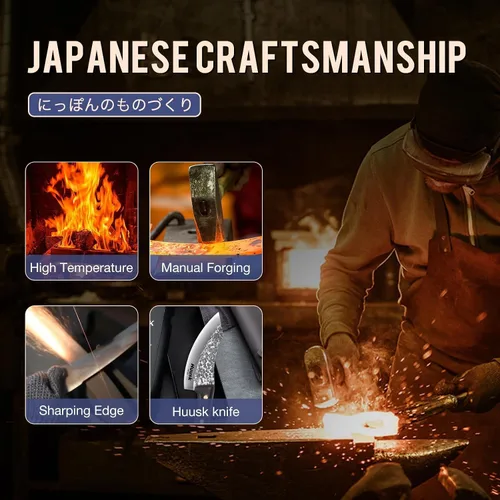 Miniatura 3 de Huusk Mini cuchillo japonés, pequeños cuchillos de carne con funda, cuchillos únicos de cavernícola, cuchillo vikingo de chef forjado a mano
