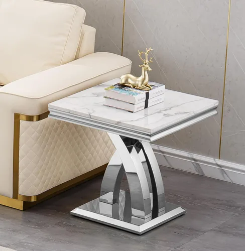 Miniatura 26 de SSLine Mesa de Centro Rectangular de Mármol Sintético para Sala de Estar, Mesa Central Moderna de Mármol Blanco de Lujo con Base Doble en Forma de U