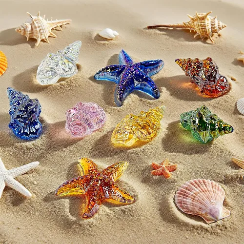 Miniatura 5 de H&D HYALINE & DORA Juego de 6 figuras de caracolas de cristal soplado, figuras coleccionables de animales marinos en miniatura, pequeñas estatuas