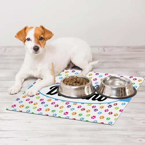 Miniatura 4 de Alfombrillas personalizadas de piel sintética para comida y agua, antideslizante e impermeable para nombre/foto, tapete personalizado