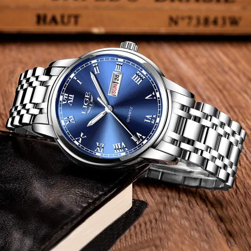 Miniatura 2 de LIGE Relojes para hombre, casual, de cuero, analógico, de cuarzo, para hombre, negro, Fahison, reloj de pulsera para hombre, reloj deportivo
