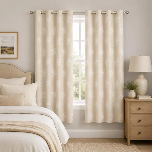 Miniatura 15 de VOGOL - Cortinas con ojales bordadas con patrón floral elegante de lino sintético, 2 paneles, 60% opacas con aislamiento térmico, cortinas pesadas