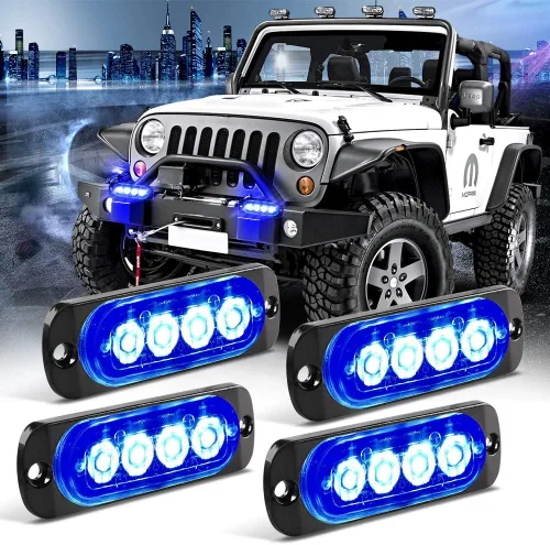 Miniatura 9 de Barra de luz estroboscópica de 4 piezas, 4 LED, ámbar, ultra delgada, con función de sincronización, para coche o camión, luz de emergencia