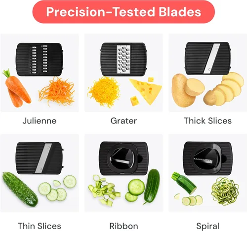 Miniatura 4 de Fullstar Cortador de mandolina para cocina, rallador de queso, espiralizador de verduras y rebanador de verduras para cocinar y preparar comidas