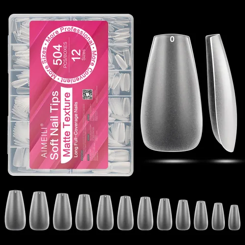 Miniatura 12 de AIMEILI 432 puntas de uñas postizas cortas de almendra, redondas, de cobertura completa, para extensión de uñas de remojo, uñas postizas acrílicas a