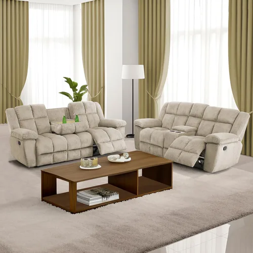 Miniatura 19 de Juego de sofá reclinable para muebles de sala de estar, juego de sofá y silla reclinable de pana verde, tela manual, sofá reclinable de 3 plazas
