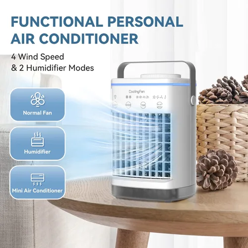 Miniatura 2 de Aire acondicionado portátil, enfriador de aire evaporativo personal con 4 velocidades de viento y luz LED, relleno superior de 23.7 fl oz, mini aire