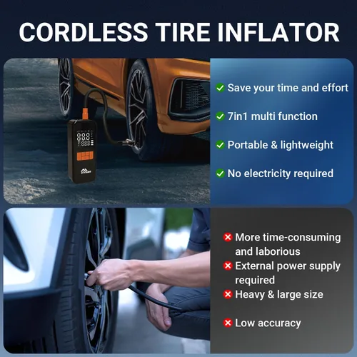 Miniatura 3 de Inflador de neumáticos inalámbrico, compresor de aire portátil de 150 PSI, inflado 4 veces más rápido, bomba de bicicleta compacta con indicador
