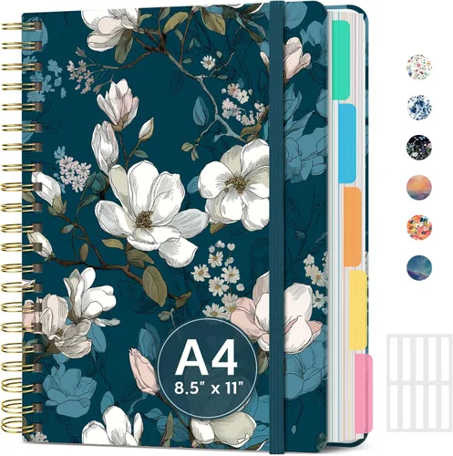 Miniatura 23 de Cuadernos grandes de espiral rayados para el trabajo con divisores y pestañas extraíbles, 8.5 x 11 pulgadas, bonito cuaderno de tapa dura de 5 A