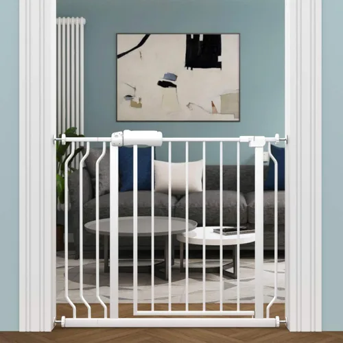 Miniatura 29 de ALLAIBB - Puerta de seguridad extra ancha con montaje a presión para niños, con pasillo para niños pequeños, niños, mascotas y perros, tensión Blanco