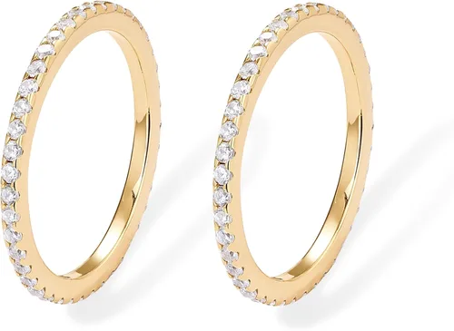 Miniatura 8 de PAVOI - Anillo apilable de plata de ley 925 chapado en oro de 14 quilates con diamantes de imitación de circonia cúbica para mujer