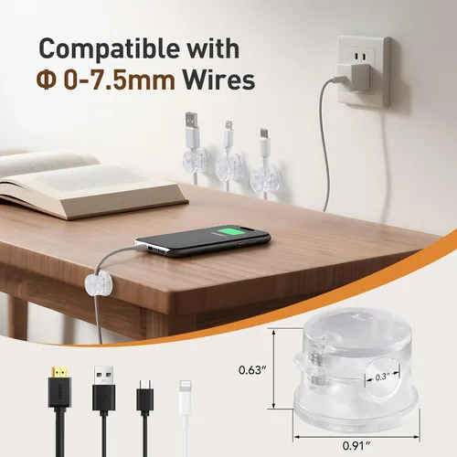 Miniatura 4 de AGPTEK Paquete de 8 clips magnéticos para cables, clips giratorios de 360° actualizados para sujetar cables en mesita de noche, organizador
