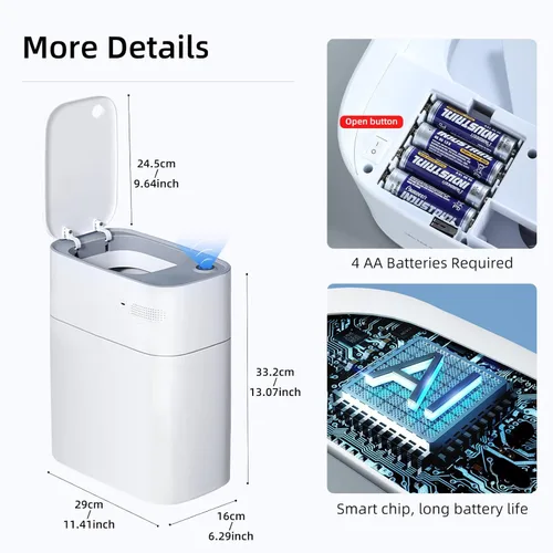Miniatura 7 de MOPALL - Cubo de basura automático con sensor de movimiento para baño con tapa, de 3 galones, basurero sin contacto con auto-adsorción, papelero
