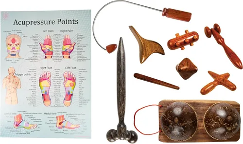 Miniatura 10 de CCcollections Herramientas de masaje de terapia de madera, herramienta de palo de madera de reflexología, equipo tradicional para aliviar el dolor
