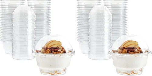 Miniatura 12 de Juvale Vasos de plástico con tapas, 5 onzas, transparentes, paquete de 50 unidades, tazas de postre y recipientes de helado con tapas de cúpula