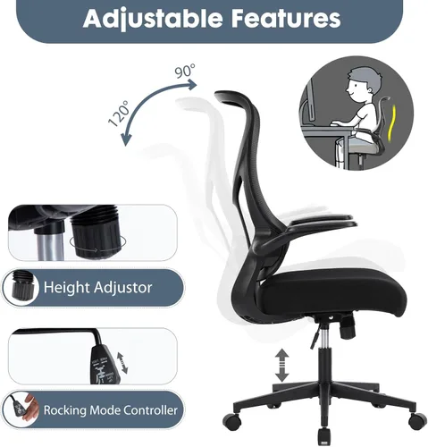 Miniatura 7 de DUMOS Silla de escritorio de oficina en casa, silla ergonómica de malla de respaldo alto con cómodos reposabrazos abatibles, silla giratoria
