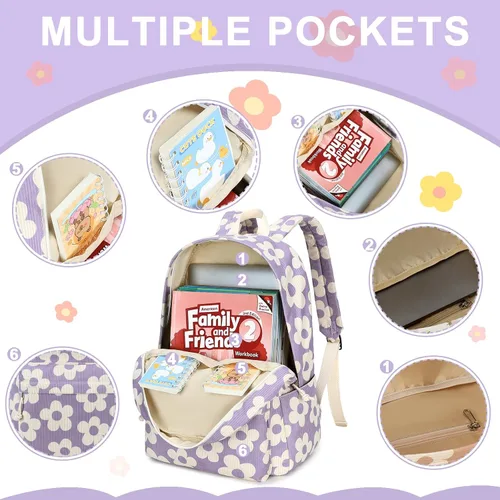Miniatura 36 de LOIDOU Mochila para adolescentes y niñas, mochila escolar con lonchera y estuche para lápices, juego de bolsas escolares 3 en 1