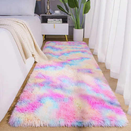 Miniatura 31 de AROGAN Alfombras de área suaves de arco iris para habitación de niñas de 6x9 pies, alfombras esponjosas de dormitorio para niñas, alfombra