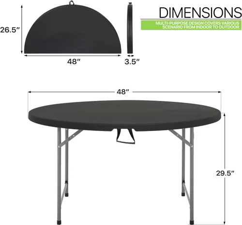Miniatura 3 de Magshion Mesa plegable redonda de 48 pulgadas, mesa de plástico plegable de 4 pies con asa de transporte para exteriores, boda, fiesta, evento, Negro