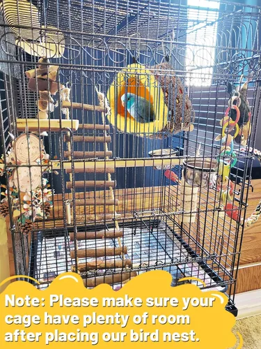 Miniatura 5 de Nido pequeño de invierno cálido para jaula - Cómoda cama para pájaros con tablero de soporte, hamaca colgante, caseta de cobertizo, cabaña escondite