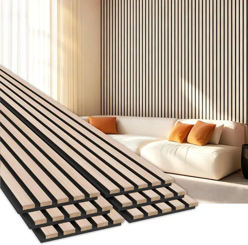 Miniatura 15 de EVERECO Paquete de 6 paneles acústicos de pared con listones de madera de 92.5 x 7.87 pulgadas, paneles de pared 3D absorbentes de sonido