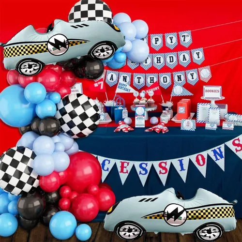 Miniatura 3 de 2 globos grandes para autos de carreras, globos de carreras de 43 pulgadas color azul azulado para decoración de fiesta de autos de carreras