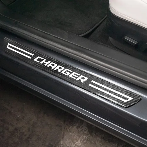 Miniatura 2 de iPick Image Para Dodge Charger - Juego de 4 placas universales de fibra de carbono real, color negro, con licencia