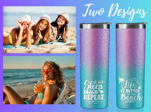 Miniatura 3 de Onebttl Regalos de playa para mujeres, vaso delgado de 20 onzas con tapa y pajita, regalos temáticos de playa para amantes de la playa, azul Repetir