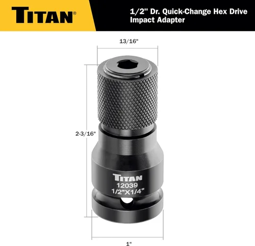 Miniatura 4 de Titan 12039 Adaptador de cambio rápido de 1/2" de accionamiento a 1/4" hexagonal