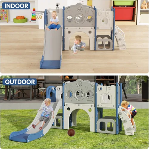 Miniatura 6 de Kinsuite - Juego de tobogán 8 en 1 para niños pequeños - Tobogán para niños de 1 a 3 años con aro de baloncesto, pelota, espacio de almacenamiento