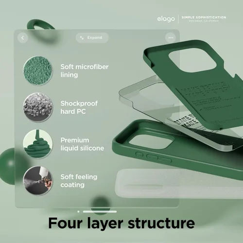 Miniatura 4 de elago Compatible con Funda para iPhone 15 Pro, funda de silicona líquida, funda protectora de cuerpo completo, a prueba de golpes, funda delgada
