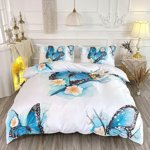 Miniatura 4 de CVHOUSE Funda de edredón de mariposa tamaño individual, juego de ropa de cama de acuarela azul, edredón de mariposa para niñas, niños y a6