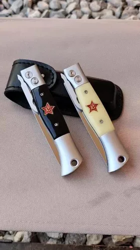 Miniatura 7 de Russian Finka-NKVD KGB - Cuchillo de bolsillo plegable, hoja de acero pulido de espejo de 3.74 pulgadas, mango de resina con incrustaciones