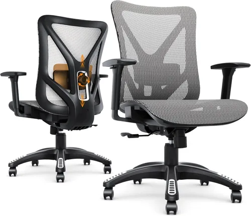 Miniatura 10 de Silla de oficina ergonómica, sillas de escritorio de malla para computadora con soporte lumbar ajustable, reposabrazos 3D, función de inclinación