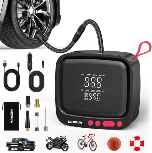 Miniatura 18 de NEXPOW Inflador de neumáticos, compresor de aire portátil, bomba de aire de 150 PSI para neumáticos de automóvil con manómetro digital y apagado