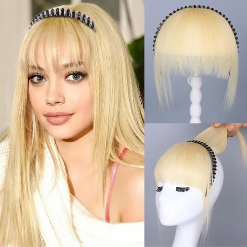 Miniatura 12 de G&T - Flequillo con clip para el cabello humano, flequillo delgado con fleco de diamantes de imitación, extensiones de cabello para mujer, flequillo