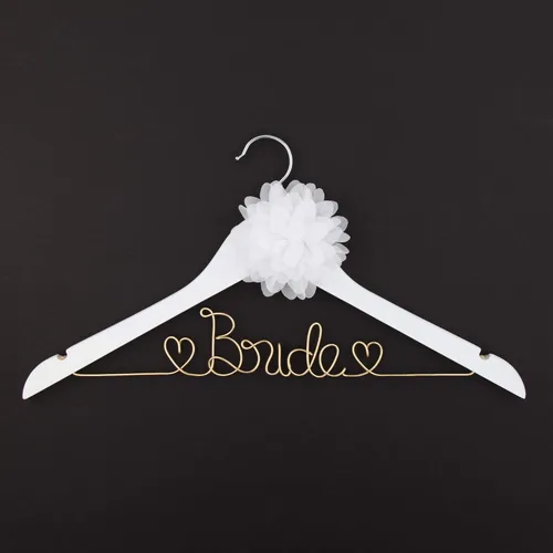 Miniatura 4 de Ella Celebration Bride to Be - Colgador de madera y alambre para vestidos de novia, vestidos (blanco con oro claro)
