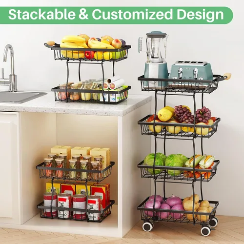 Miniatura 2 de Cesta de frutas, organizadores y almacenamiento de despensa de cocina, cesta apilable de alambre de metal de 4 niveles para frutas, verduras