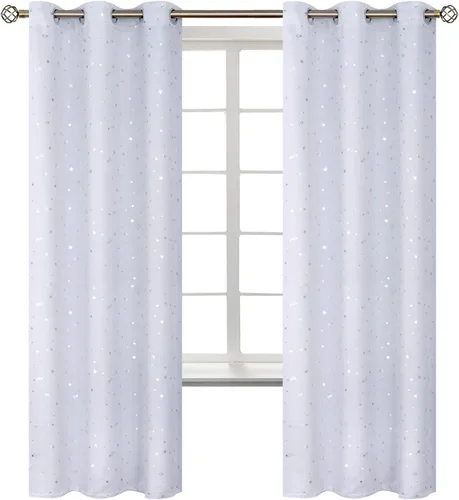 Miniatura 39 de BGment Cortinas opacas para dormitorio infantil, con aislamiento térmico, con ojales, estampado de estrellas plateadas, cortinas para oscurecer