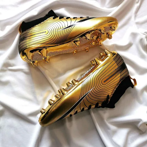 Miniatura 3 de Botines de fútbol de grado profesional botas de fútbol unisex de alta calidad con picos y suelas de suela dorada para entrenamiento en exteriores e
