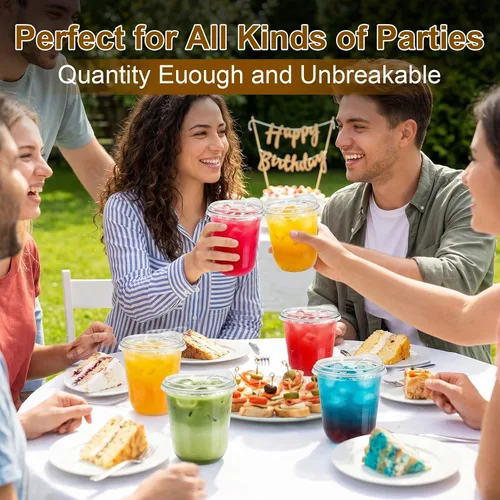 Miniatura 8 de Paquete de 50 vasos de plástico transparente de 12 onzas con tapas para sorber, tazas de café helado desechables gruesas para llevar bebidas frías