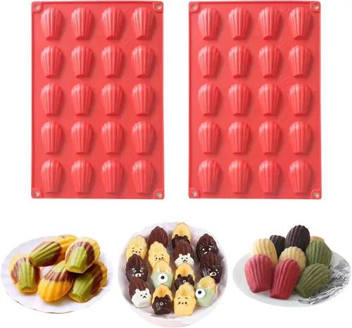 Miniatura 11 de Molde de Madeleine de 9 cavidades, 2 moldes de silicona antiadherentes, molde para hornear pastel con forma de concha (rojo ladrillo)