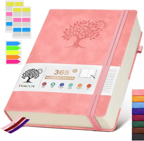Miniatura 12 de PERCUN Cuaderno de diario rayado B5 – Diarios grandes de cuero de 365 páginas para escritura de mujeres y hombres, cuaderno de tapa dura con páginas