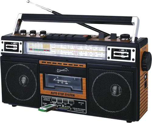 Miniatura 9 de Supersonic SC-3201BT - Boombox de radio de 4 bandas y reproductor de cassette, altavoz Bluetooth, radio AM/FM/SW con reproducción de MP3, tarjeta