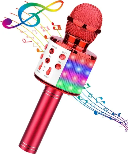 Miniatura 10 de BlueFire Micrófono inalámbrico de karaoke 4 en 1 con luces LED, micrófono portátil para niños, grandes regalos juguetes para niños, niñas, niños